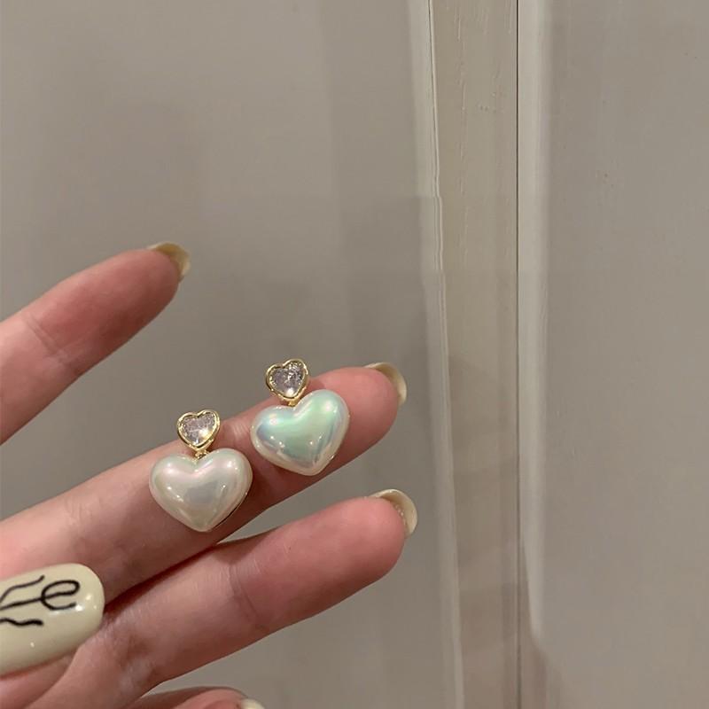 Light Luxury Niche S925 Drop Glaze Love Stud Earrings Women'S French High-End Niche Fashion Exquisite And Versatile