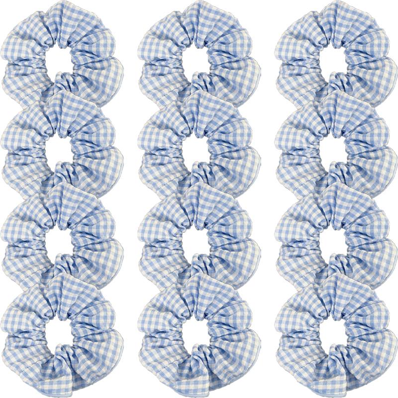 Sea Salt Blue Polka Dot Floral Plaid Large Hair Scrunchie Sweet and Versatile Fabric Hair Tie Hair Accessory