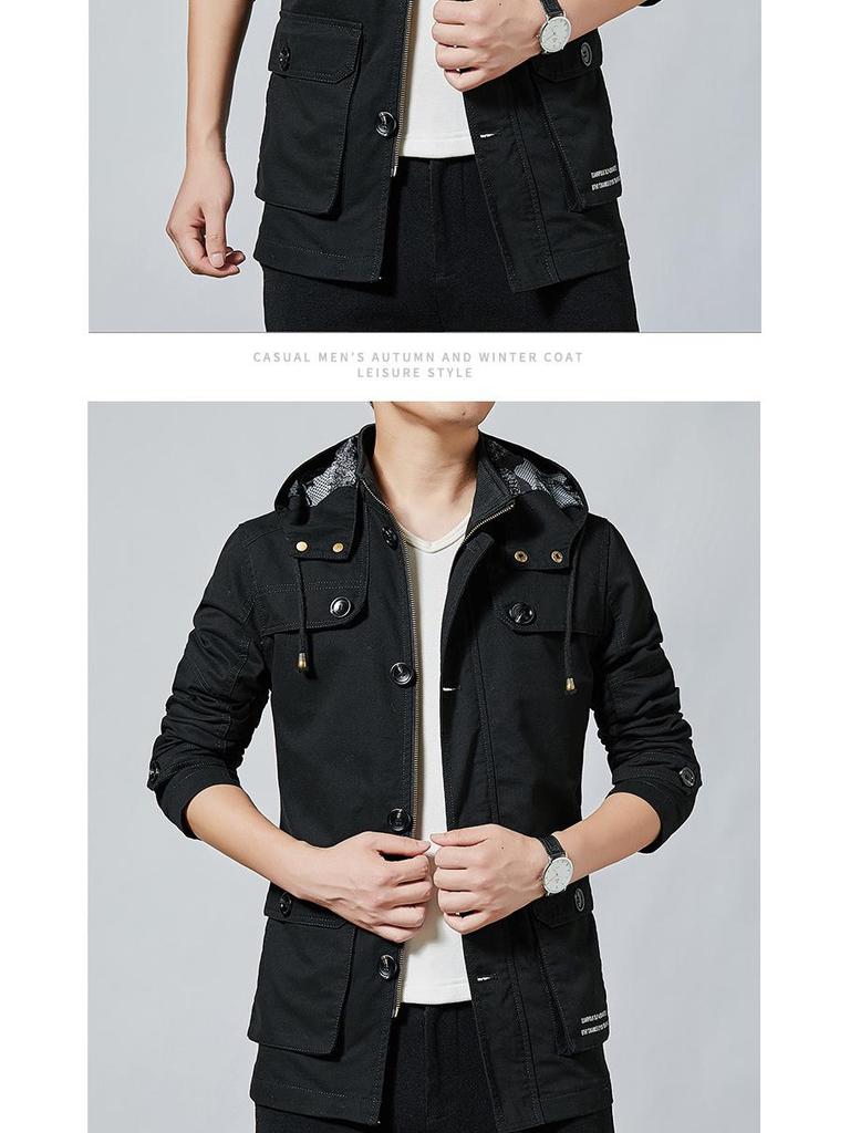 2022 Autumn/Winter Men's Korean Style Mid-Length Cotton Trench Coat