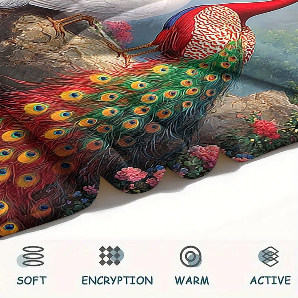 Peacock Print Flannel Blanket, High quality Comfortable for All Seasons, Home Decor, Warmth and Comfort, Perfect for Christmas Gifts