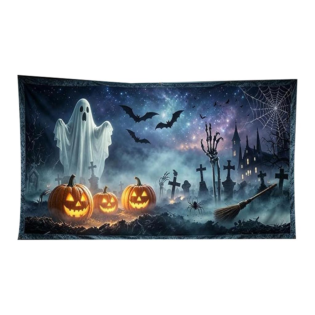 Halloween Haunted House Background Banner 90x180cm Ghost Skeleton Graveyard Scene Outdoor Indoor Decoration Prop