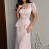 European beautiful women spring new square neck lace-up short-sleeved dress temperament hip-wrapped dress