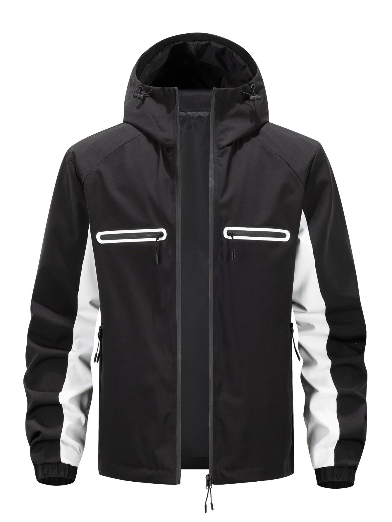

European Men s Casual Patchwork Hooded Jacket with Multi-Pockets XS