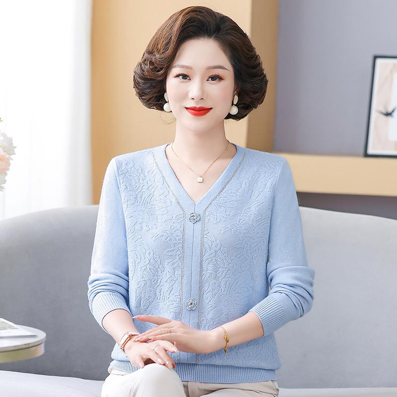 Spring/Fall Thin Knitwear for Middle-Aged & Elderly Women: Stylish Stretch Pullover