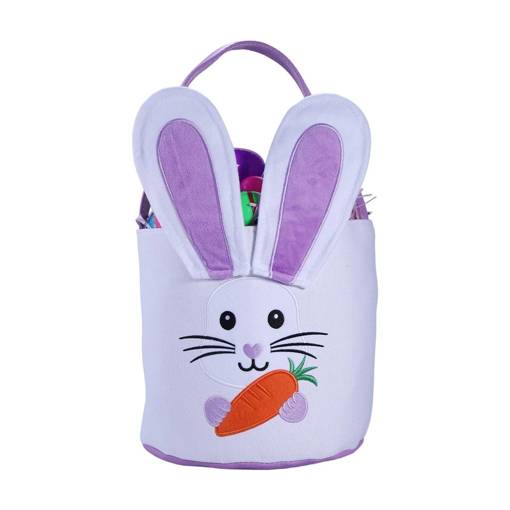 Easter Egg Bucket, Cloth Easter Bunny Basket, Bunny Face Printed Basket, Easter Egg Treasure Bucket With Handle, Party Gift