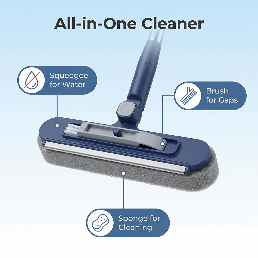 A 2-in-1 Window Cleaner with An Extendable Rod, Featuring A 180° Rotatable Head on Both Sides, Suitable for Glass, Floors, Walls, and Mirrors