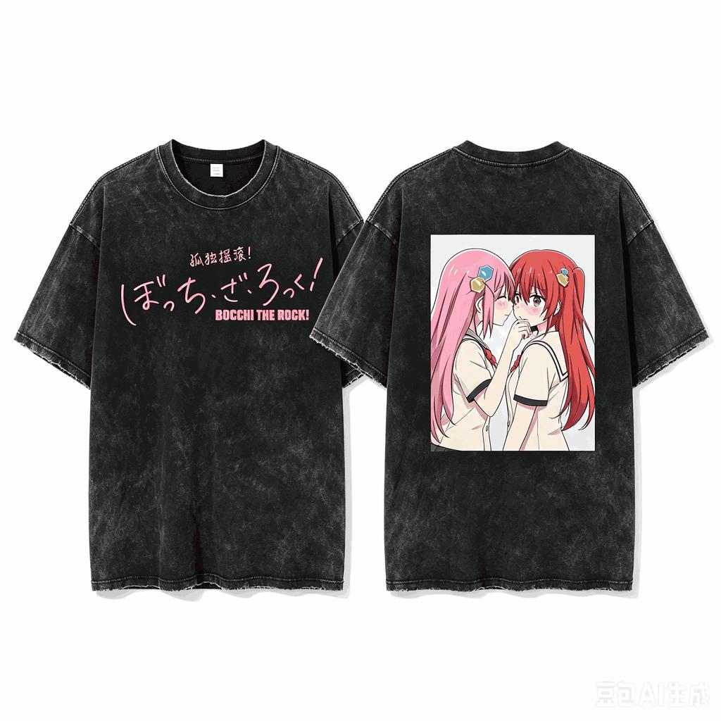 Hitori Gotoh Bocchi The Rock! Front And Back Printed Crew Neck Short Sleeve T-shirt