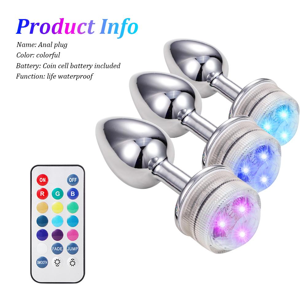 Wireless Remote Control Metal Luminous Anal Plug Prostate Massage Butt Plug with LED Anal Tail Sex Toy Adult Products for Women