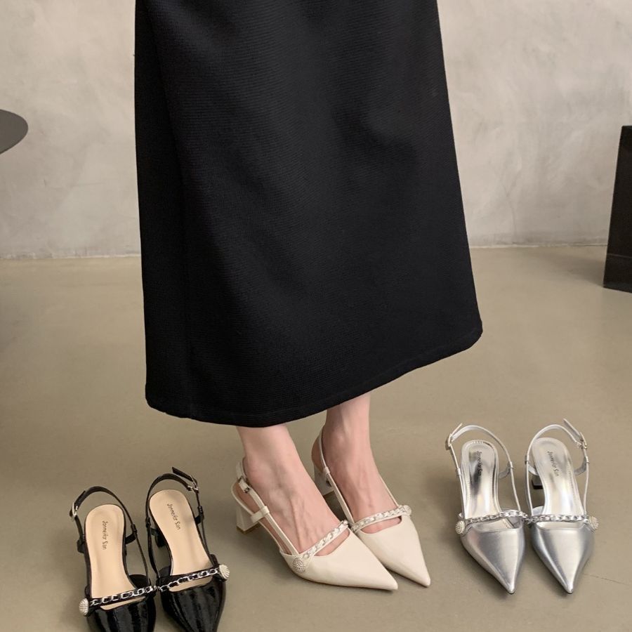 French evening breeze temperament pointed high heels women's sandals women's summer wear gentle fairy thick heels empty single shoes