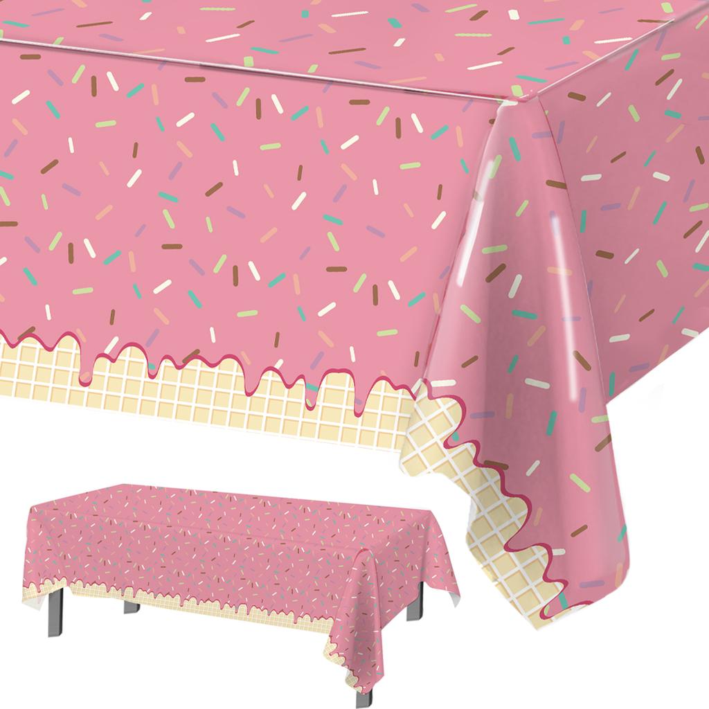 Pink Donut Disposable Tablecloth Doughnut Table Cover Girls 1st Birthday Party Decor Kids Wedding Birthday Supplies Baby Shower