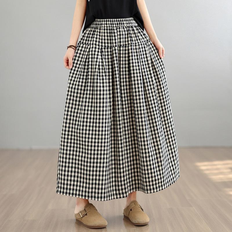 Plus size Vintage plaid high Waist Casual loose spring Summer wide leg Pants Women Trousers