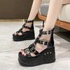 Comemore 10Cm Wedges High Heels Height Increasing Peep Toe Shoes Heel Shoe  Gothic Buckle Platform Sandals Women Cool Boots