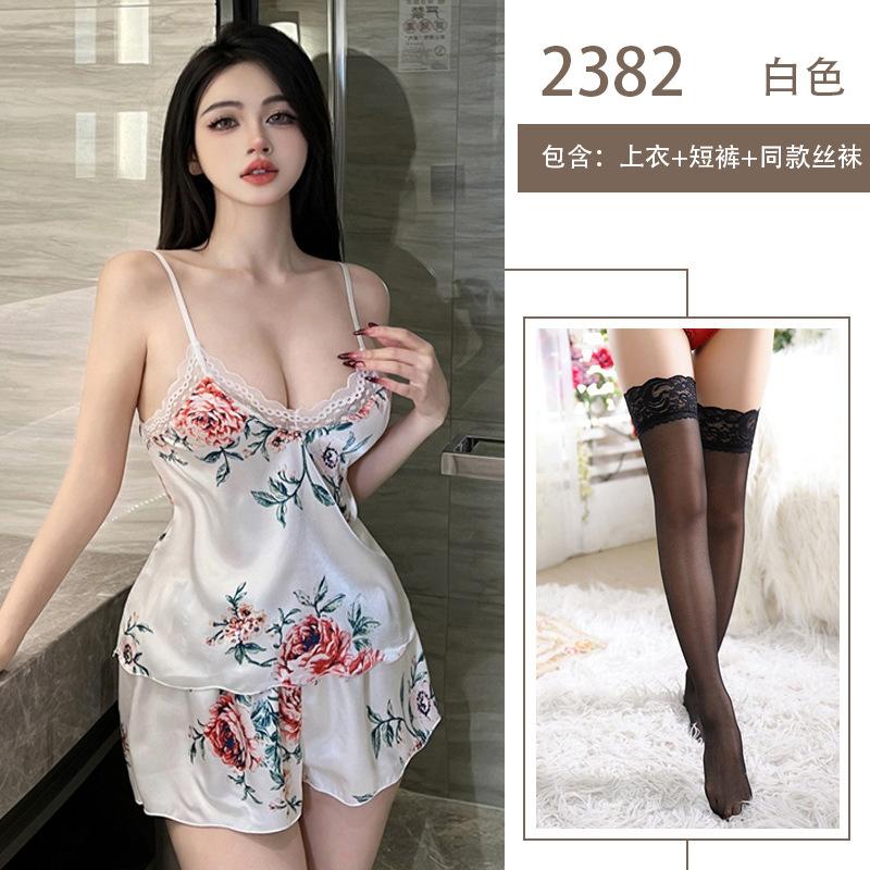 Sexy Sexy Pure Sexy Clothes Printed Suspender Shorts Two-piece Set Lace Seduction Set