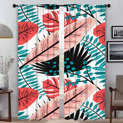 Leaf and Flowers Partition Kitchen Curtains 2 Pieces Elegant Room Curtains for Camera Blackout Curtain Tulle for Bedroom Shades