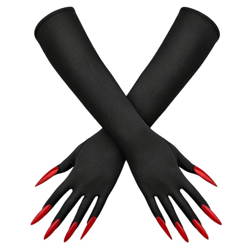 Guanti Lunghi di Halloween con Dita Appuntite e Tessuto Elasticizzato per Look da Palco, Giochi di Ruolo e Styling Fotografico