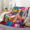 1 JOOCAR Multicolor Patchwork Peace Sign Flannel Blanket - Soft Bedspread with Multicolor Checkered Pattern, Suitable for Sofa, Bed, Car, Office, Birt