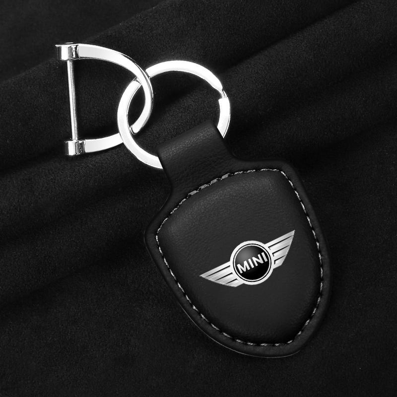 Leather Car Keychain Shield Style Key Holder Pendant for Mini Cooper JCW R50 R52 R53 R55 R56 F54 F55 F56 F60 CLUBMAN COUNTRYMAN
