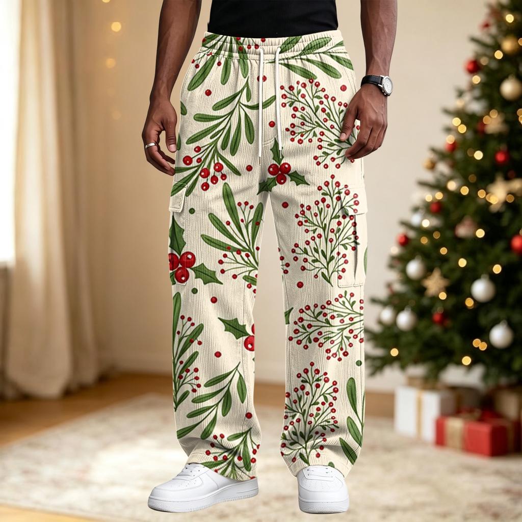 Men's Street Casual Loose Fit Comfortable Athletic Pants with Christmas Print
