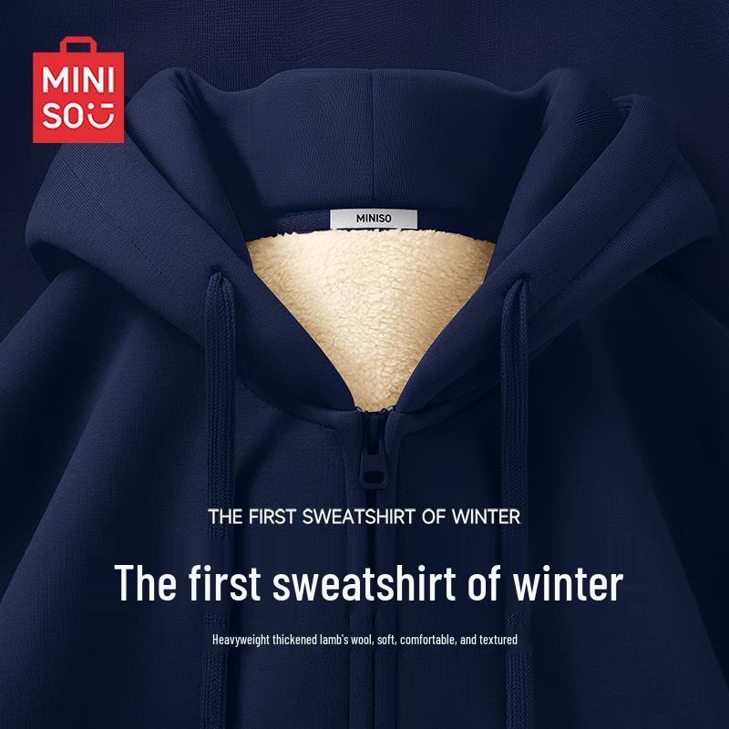 MINISO Men's Heavyweight Lambswool Fleece Lined Hooded Sweatshirt