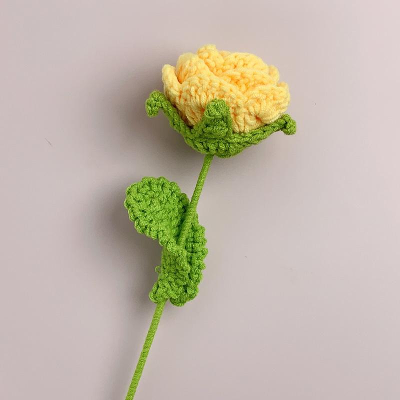 1PC Knitted Flower Rose Fake Flowers Bouquet Wedding Party Decoration Hand Knitting Crochet Woven Artificial Flower Table Decor