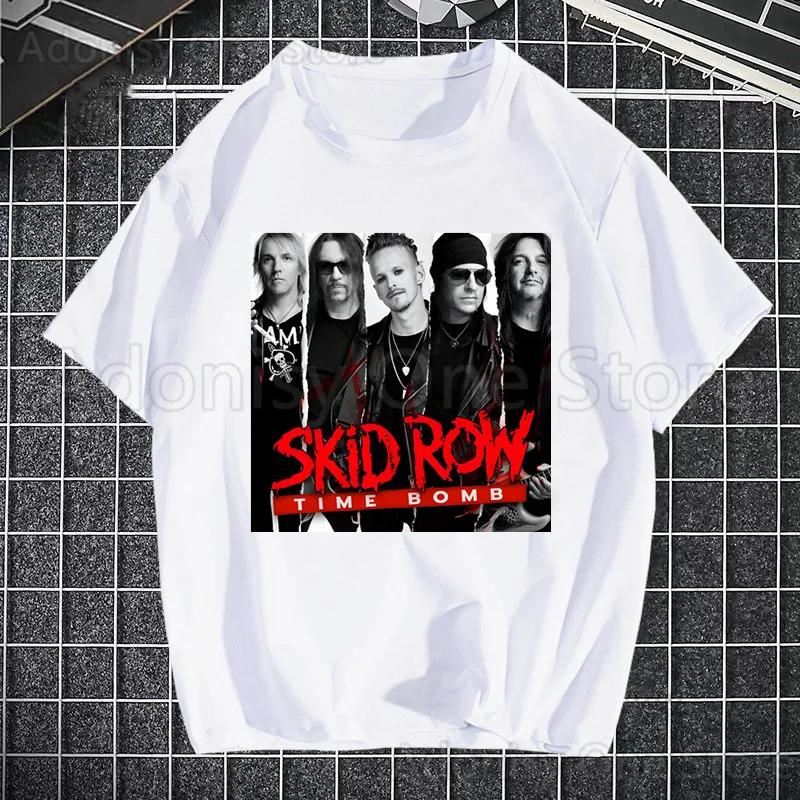 Skid Row Tryckt T-shirt Herr Retro Tvättade Toppar T-shirts Harajuku T-shirt Streetwear Hip Hop Herr T-shirts