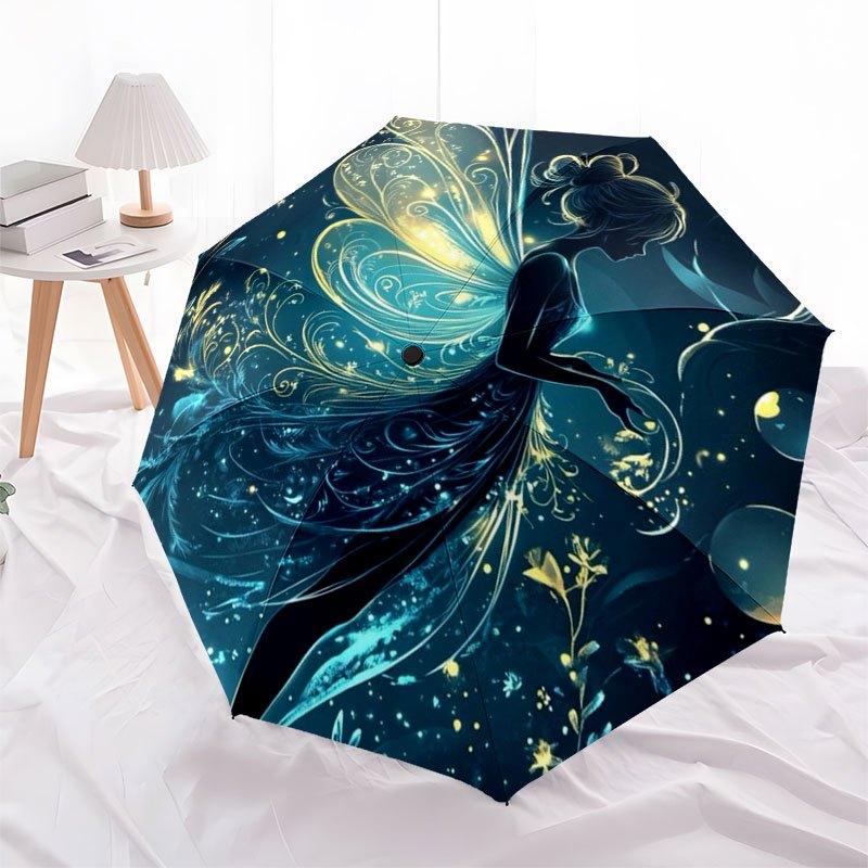 Enchanted Fairy Wings Fantasy Art PrintUmbrella with Cute Design,Portable 3-Fold Compact Umbrella for Men&Women,Valentine's Day Mother's Day