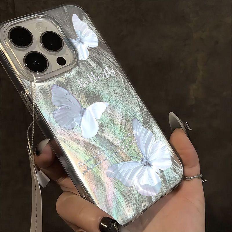 Korean Glittering Blue Butterfly Clear Soft Case for iPhone 15 14 Pro Max 13 12 Pro 11 x XR Xs Candy Cute Transparent Cover