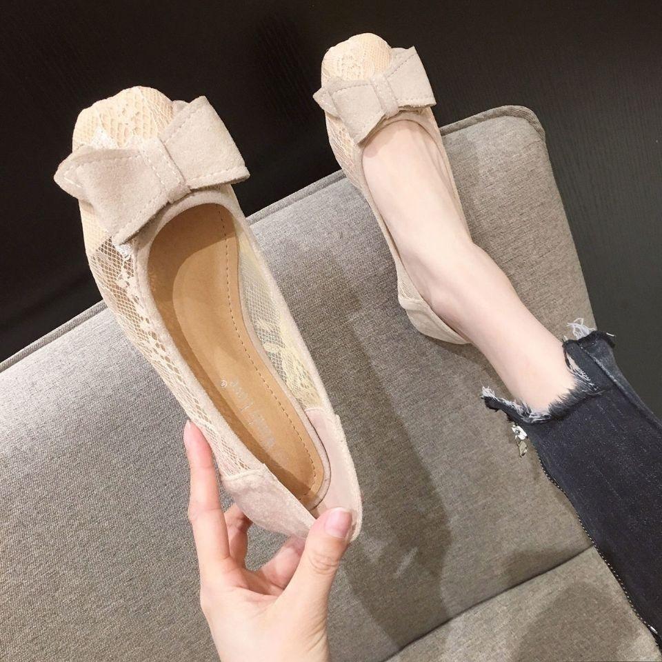 Fashion Mesh Breathable With Bow Woman Flats Summer Square Toe Shoes for Women 2025 Discount 39 Comfortable and Elegant Chic Point Shoe