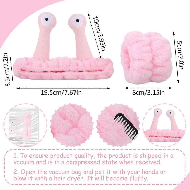 Spa Headband Face Wash Wristband Set Makeup Headband Snail Coral Fleece Hair Band Skincare Headband Elastic Creative Cartoon Head Wraps