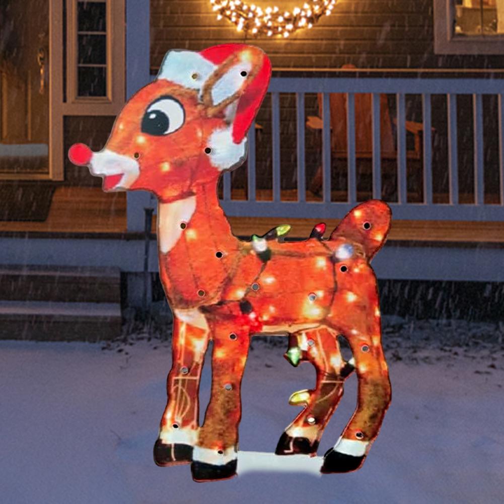 Christmas Light Up Animals Figurine Wearing Xmas Hat Bright Lights Animal Ornament Acrylic for Home Garden Front Pathway Walkway