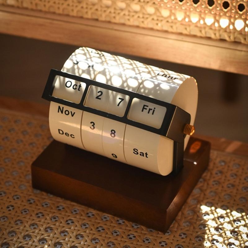 Rotating Calendar Decorative Calendar Desk Calendar Wood Calendar Office Supplies for Farmhouse Household