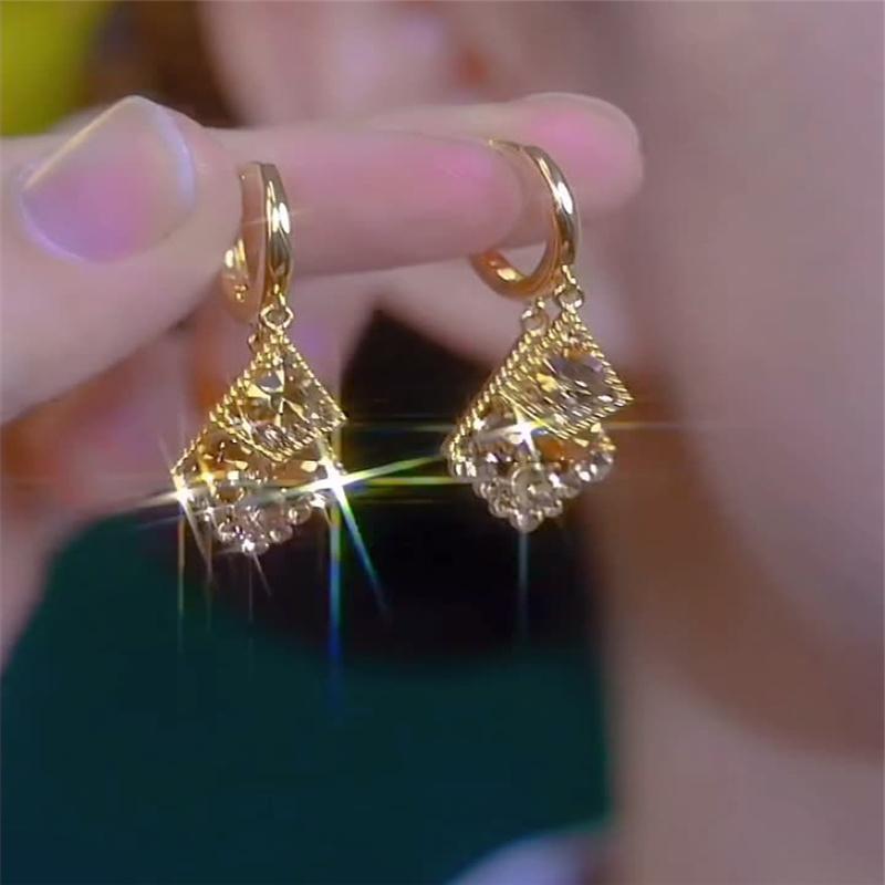 

Ретро вспышка сверкающий кофейный цвет циркон геометрия двойные бриллиантовые серьги женские украшения подарок для девочек 1Pair