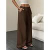 New Women's Casual Solid Color Textured Fabric Knotted Waist Slanted Pocket Wide Leg Pants