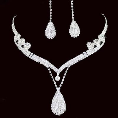 Bridal Wedding Party Rhinestone Water Drop Pendant Necklace Drop Earrings Set