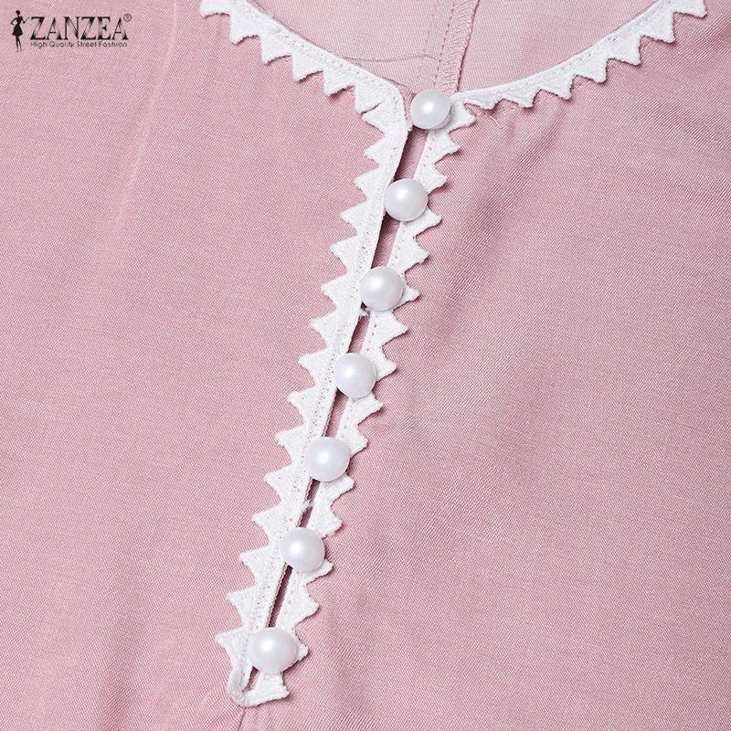 ZANZEA Womens Casual Round Neck Summer Short Sleeve Dress