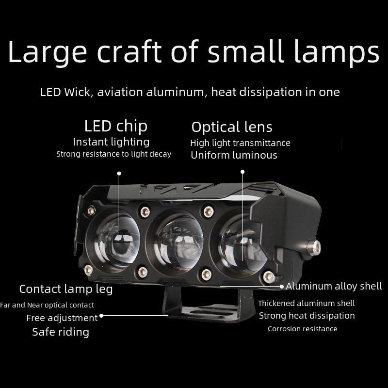 Dual Color LED Motorcycle Headlight: Three-Eye Spotlight, High/Low Beam, Waterproof, Electric Motorcycle Modification.