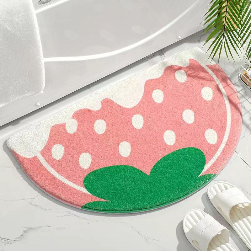 Cartoon Bathroom Foot Mat Imitation Cashmere Bathroom Floor Mat Thickened Half Round Bathroom Anti Slip Mat Cute Plush Door Mat