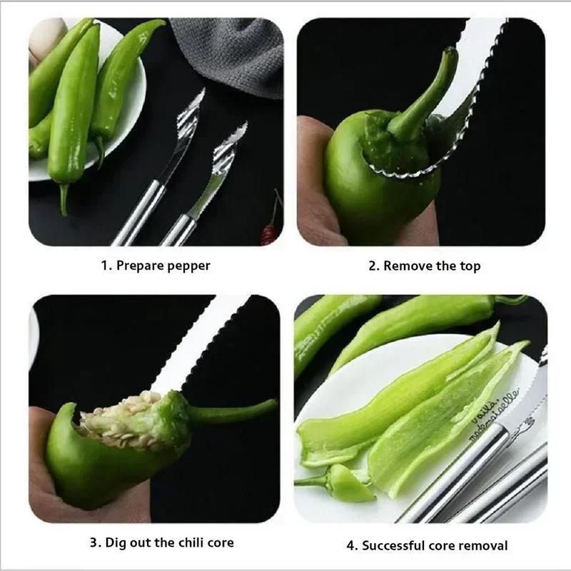 Pepper Seed Corer Remover Vegetable Tool Stainless Steel Jalapeno Cucumber Serrated Edge Coring Gadget Kitchen Accessories