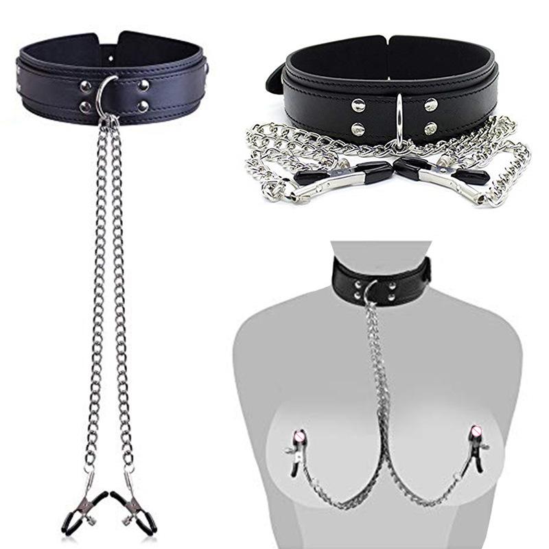 Breast Clamp Nipple Clip Neck Leash Collar Sexy Metal Clips Nipple Clamps Bra Stimulator Female Women Sex Toy No Vibrator