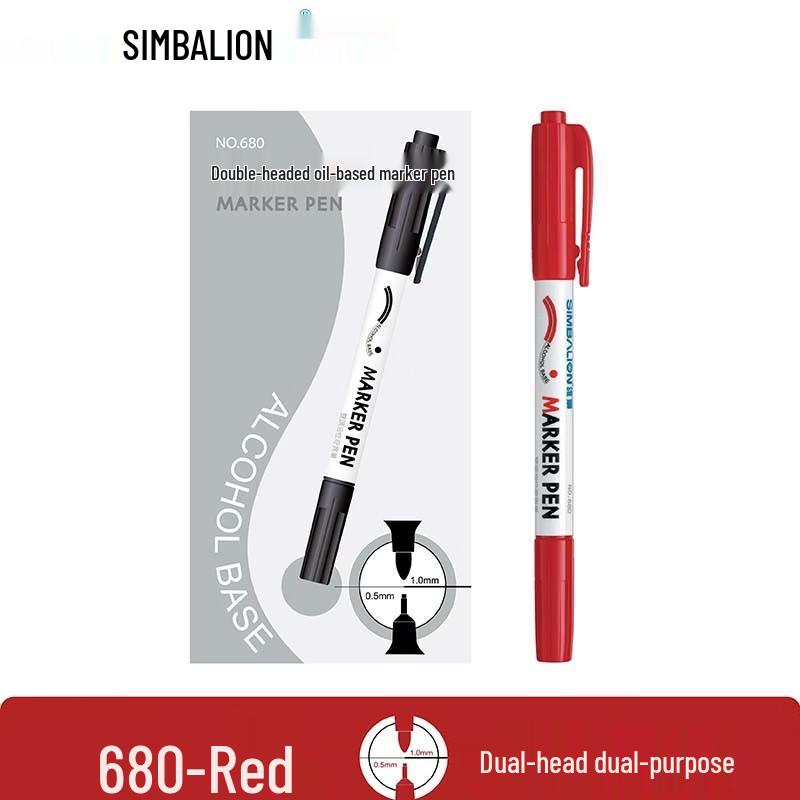 Simbalion 680 Dual-Tip Waterproof Marker Pen красный