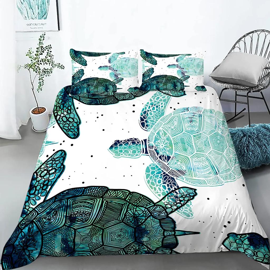 Sea Turtle Duevt Cover Set King Size Ocean Turtle Themed Comforter Cover For Teens Boys And Girls Soft Polyester Quilt Cover