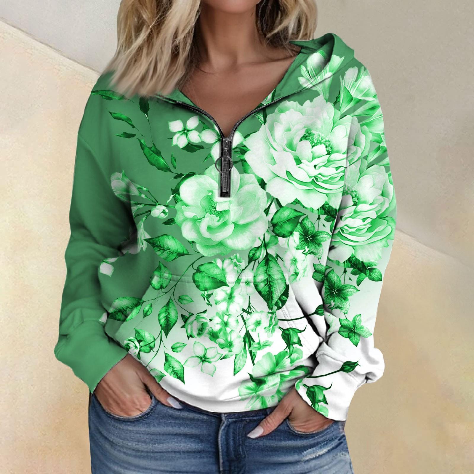 

Женская мода с длинным рукавом и принтом, свободная толстовка с капюшоном на молнии и карманами L