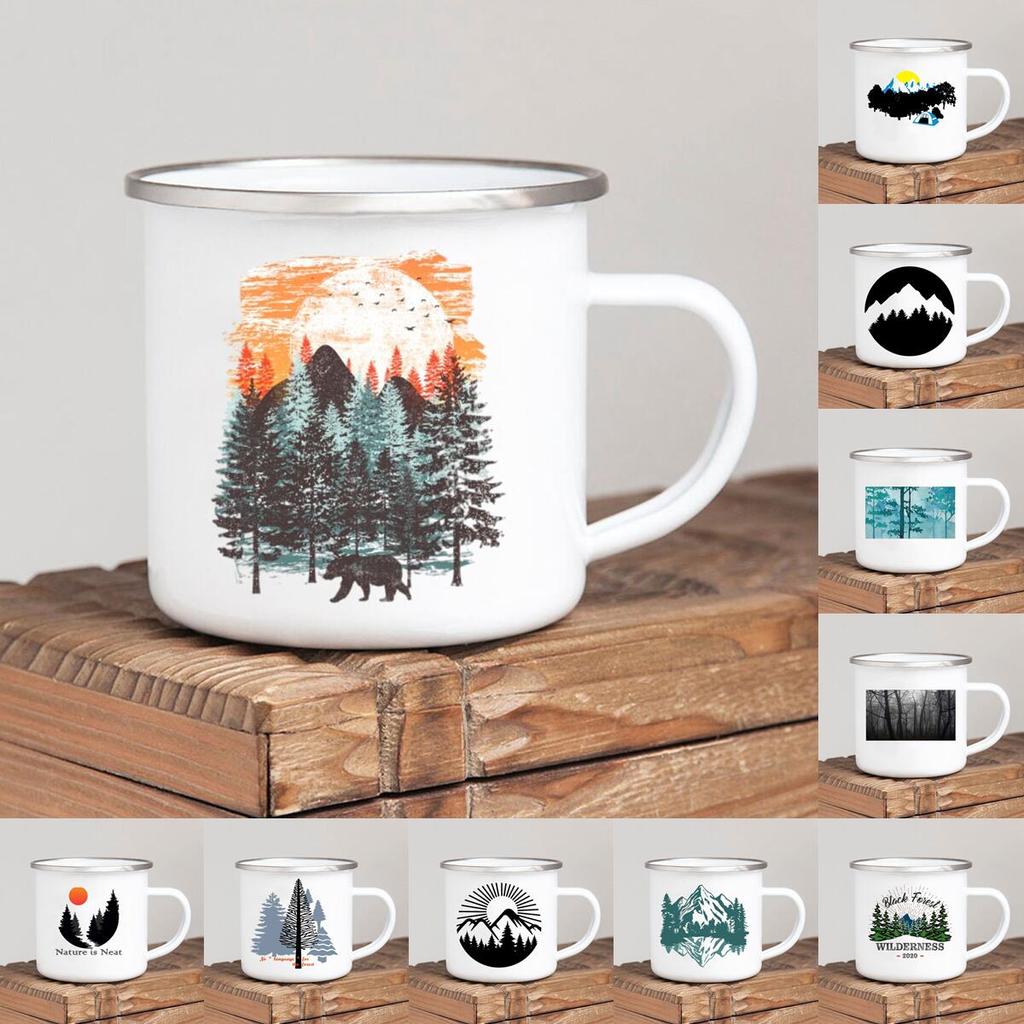 Caneca de café esmaltada Forest Camp Adventure Together Camping Cup Ideia de presente para campista Canecas de fogueira ao ar livre Festival ao ar livre Viagem