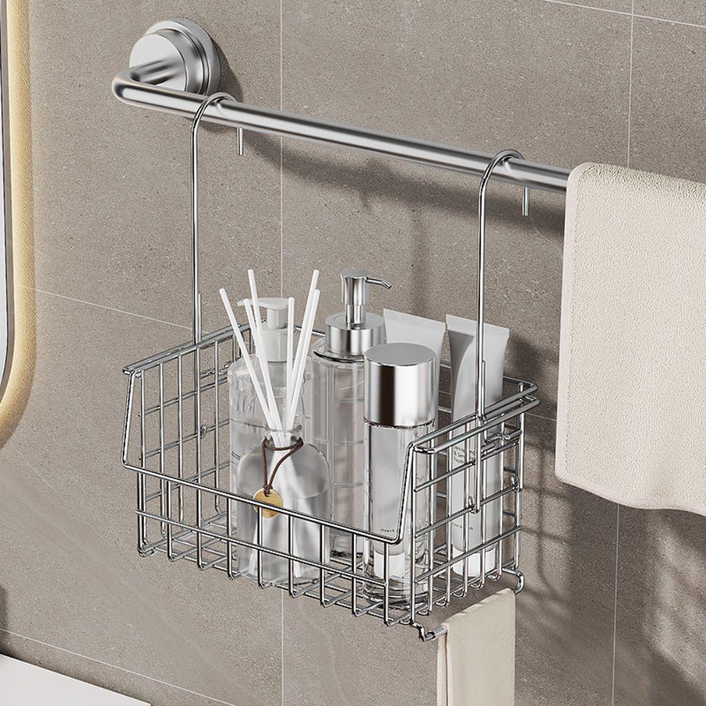 Wall Mounted Shower Caddy No Drilling Storage Shelf Practical Hanging Organizer Cross Bar
