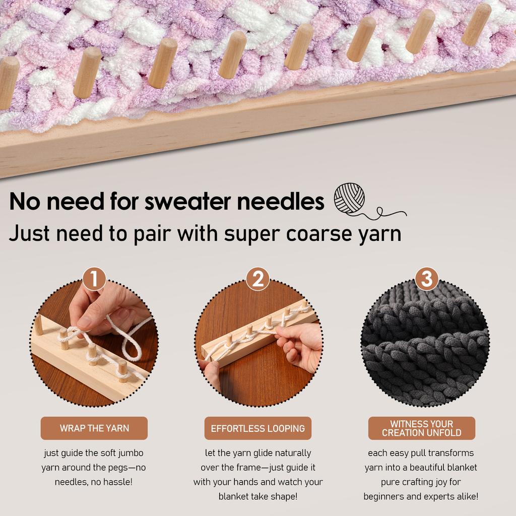 Weaving Loom Knitting Kit Wooden Hand Knitting Machine Kits Chunky Weaving Frame DIY Scarf Blanket Knitting Tools for Beginners