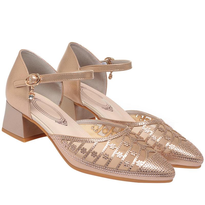 fashion Fashion Buckle Strap Women's Sandals Pointed Toe Square Heel Office Pumps Heel Heeled Gauze Sandals Comfortable For Office Mom