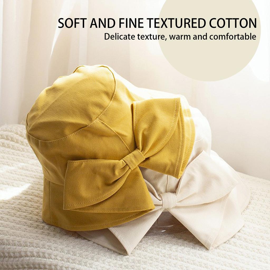 Outdoor Trendy Fisherman Hat with Bowknot Sun Protection Hepburn Style Bucket Caps for Women Fishing Camping Traveling