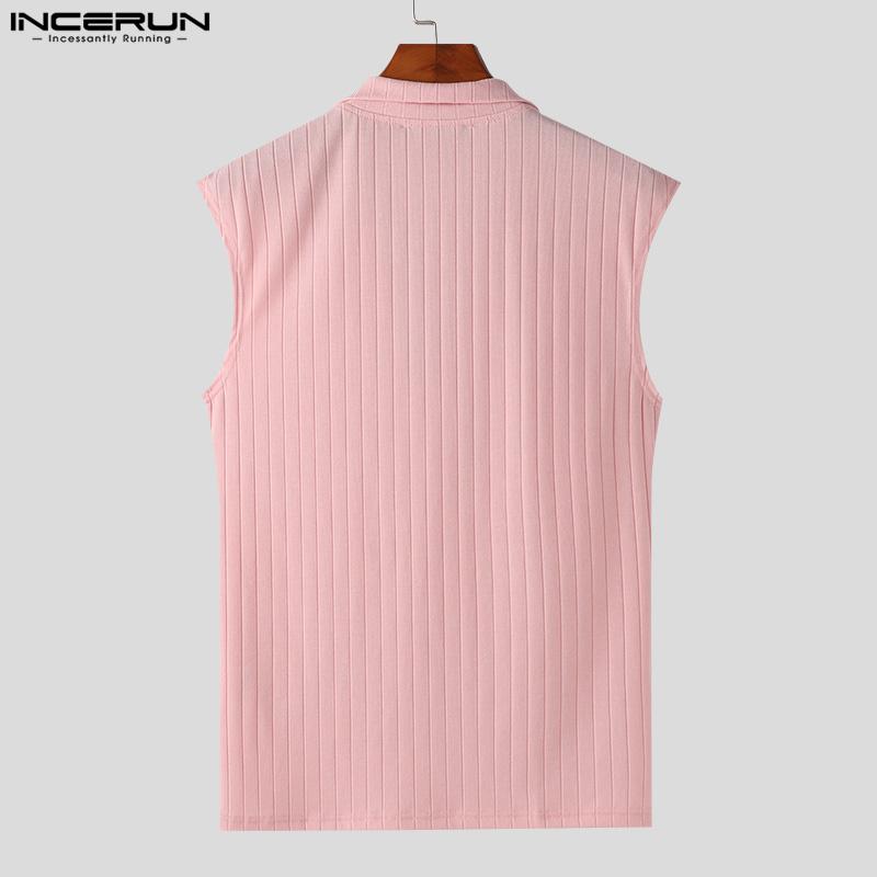 INCERUN Men Lapel Buttons Sleeveless Texture Vest Casual Slim Tank Tops