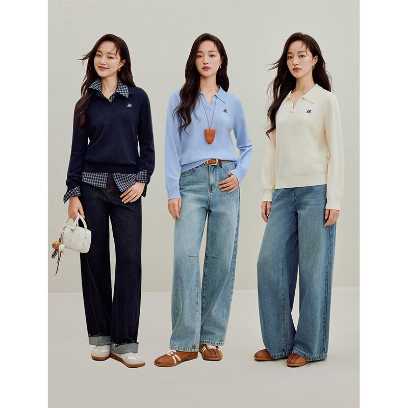 INMAN Women's 2025 Autumn Long-Sleeve Commuter Lapel Knit Sweater