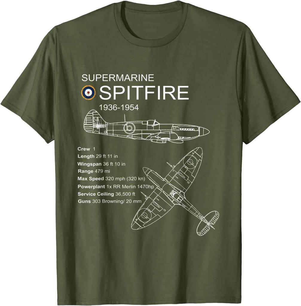 RAF Supermarine Spitfire 19361954 Unisex TShirt Short Sleeve Casual 100 Cotton ONeck Summer Shirts